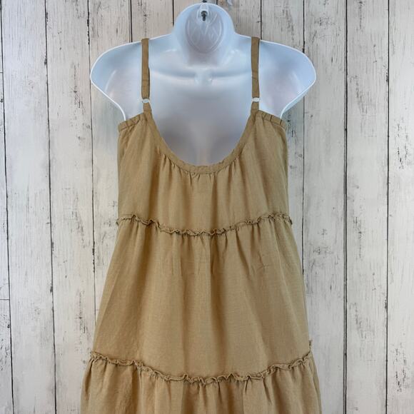 Anthropologie Eberjey Tan Linen Kesia Tiered Sleeveless Maxi Dress Size Medium - Picture 8 of 15